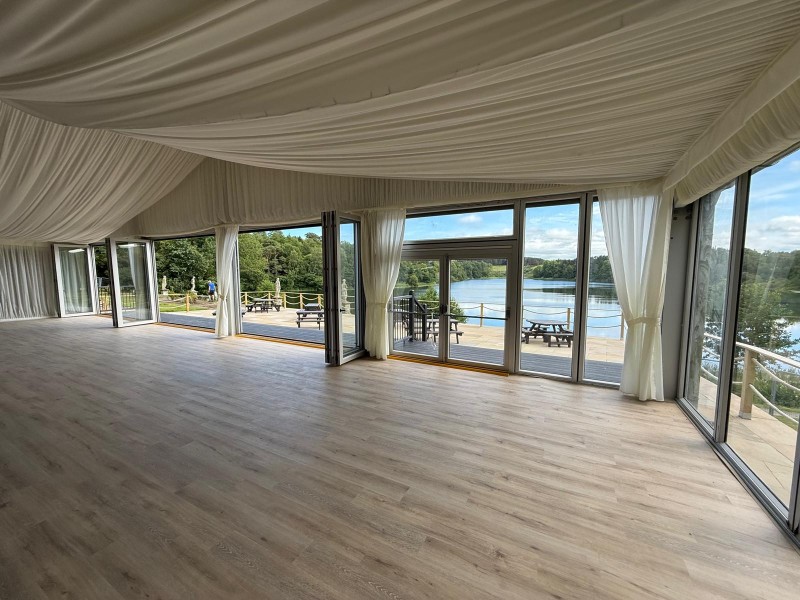 Marquee with double glazing and doors